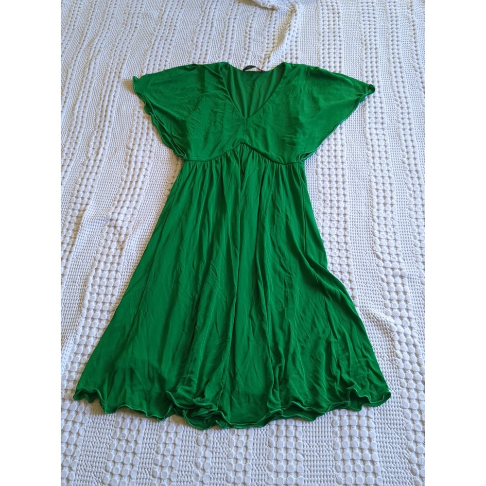 Max Mara Studio Midi Dress FLAWS V Neck Short Sleeve Kelly Green Size 2 Stretch